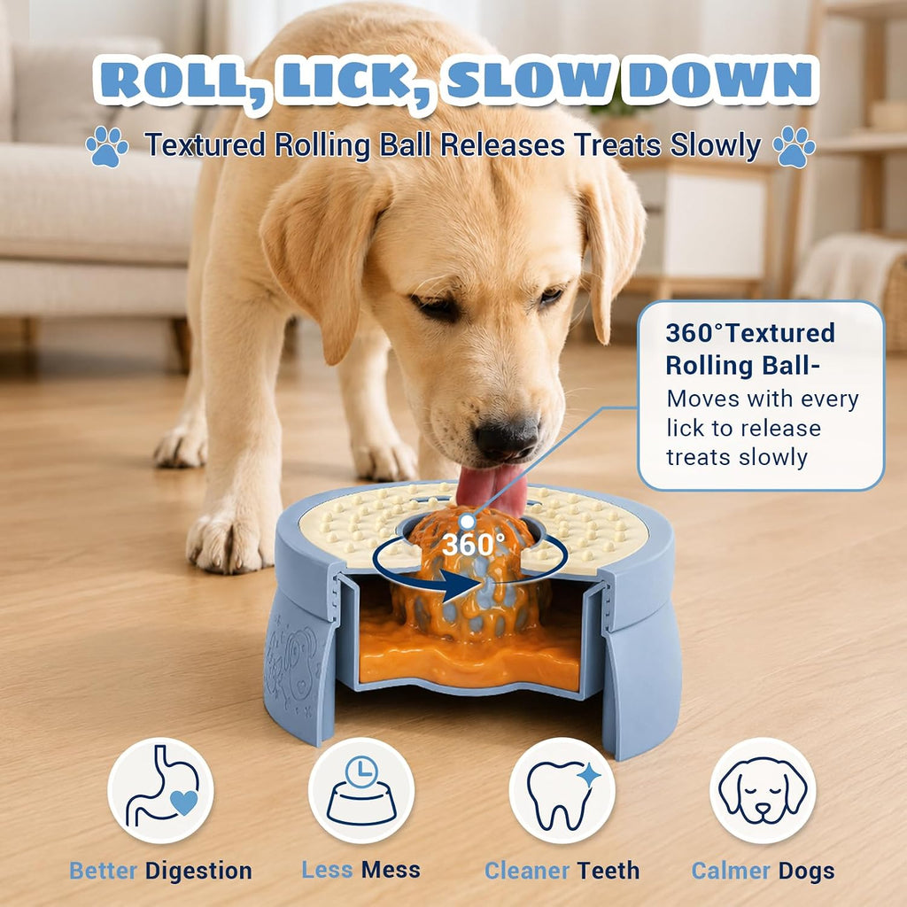 Dog Lick Bowl with Rolling Ball, Slow Feeder Dog Bowl for Puppy & Small Dog | Twist-Lock Lid & Dual-Zone Dog Lick Bowl for Liquid and Thick Treat, Dog Enrichment Toys for Anxiety Relief & Interactive