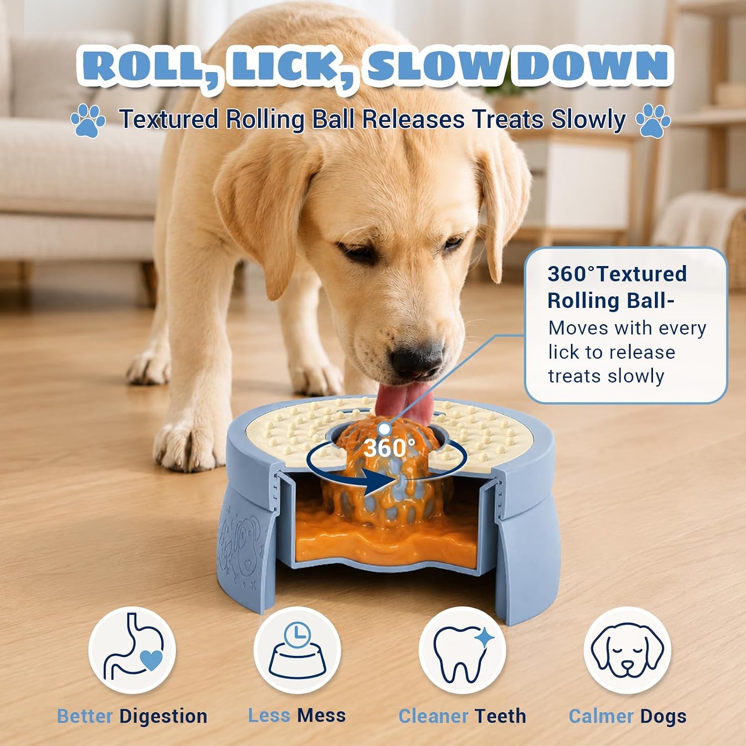 Dog Lick Bowl with Rolling Ball, Slow Feeder Dog Bowl for Puppy & Small Dog | Twist-Lock Lid & Dual-Zone Dog Lick Bowl for Liquid and Thick Treat, Dog Enrichment Toys for Anxiety Relief & Interactive