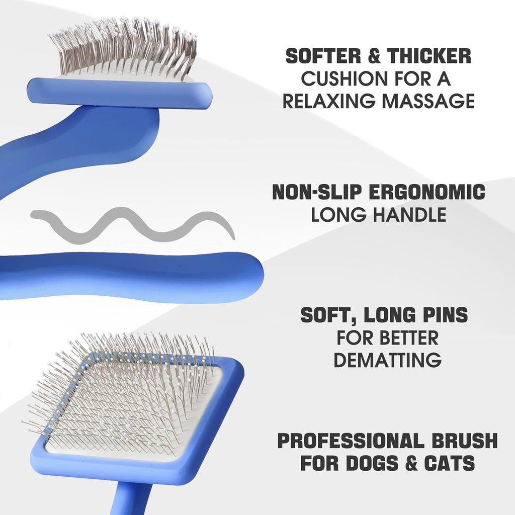 Dog Slicker Brush for Dogs Grooming Kit 5PCS Long Haired Doodles | Goldendoodles Poodles, Skin Friendly Deshedding, Comb and Rake, Removes Undercoat, Professional Detangling, Large, Blue