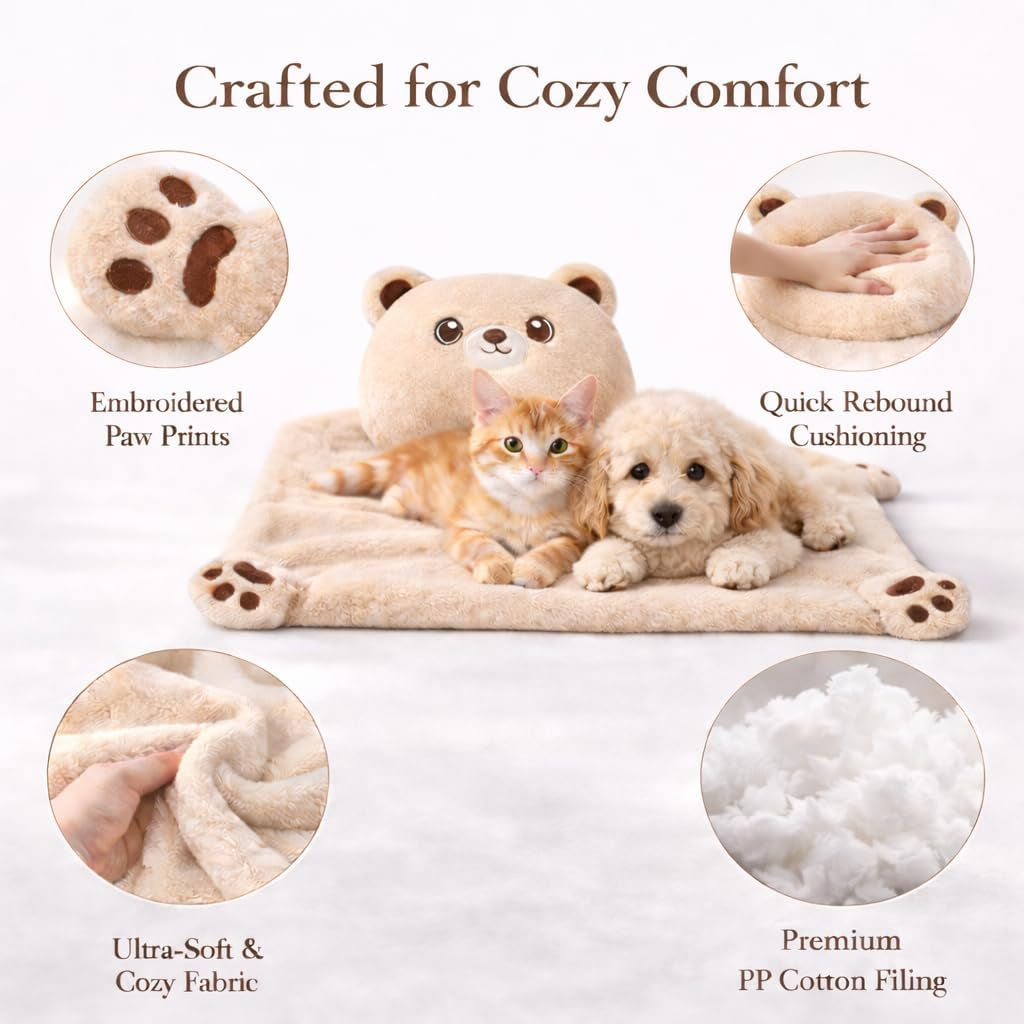 Dog Calming Pillow & Dog Blanket Set. Soft and Neck-Friendly, Washable Pet Pillows for Small Medium Dogs and Cats. Anxiety Relief Cuddle Pillow. Fluffy Plush Washable Pet Bed Mat (Medium)