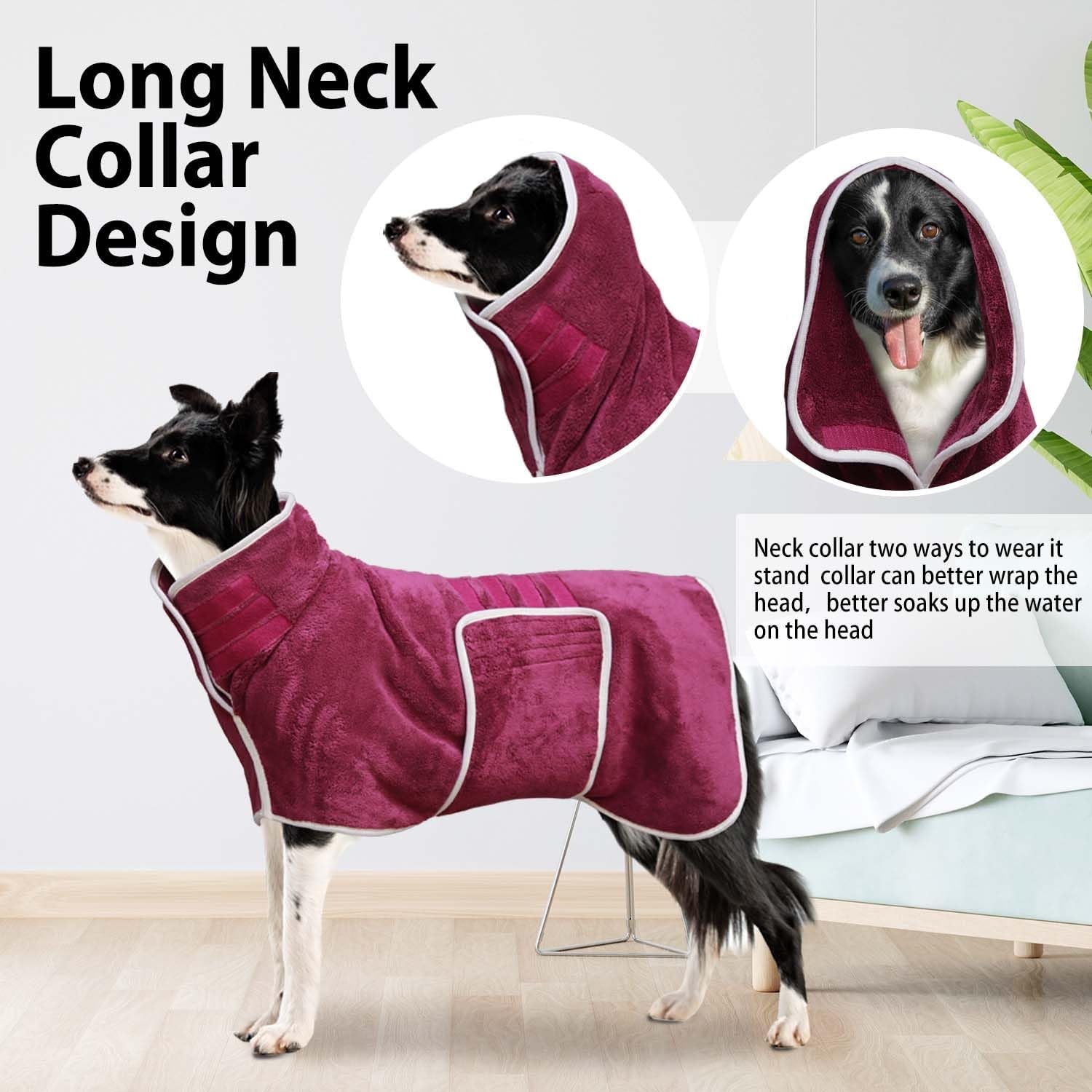 Dog Bathrobe Towel Drying Coat - Super Absorbent Dog Towels Bath Robe for Drying Dogs Large, Soft Adjustable Collar & Belly Strap Fast Drying Coat Pet Dog Cat Bath Robe Towel (Blue, Large)