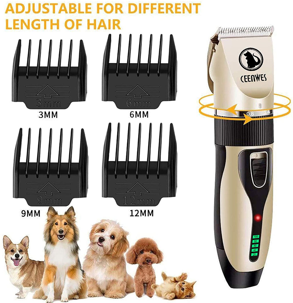 Power Display Dog Clippers Cordless Dog Grooming Kit Professional Horse Clippers Detachable Blade with 4 Comb Guides, Low Noise Pet Clippers Rechargeable Pet Grooming Tools for Dogs Cats Pets