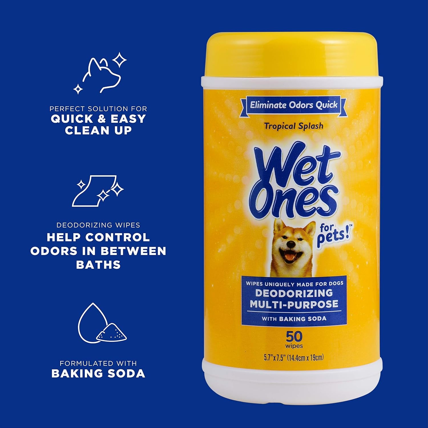 for Pets Deodorizing Dog Wipes with Baking Soda, Tropical Splash Scent - Multipurpose Deodorizing Pet Grooming Wipes in Resealable Canister, 50 Count - 12 Pack | Baking Soda Formula, Multipurpose Grooming Wipes, Resealable Canister, for Daily Deodorizing Use, Gentle