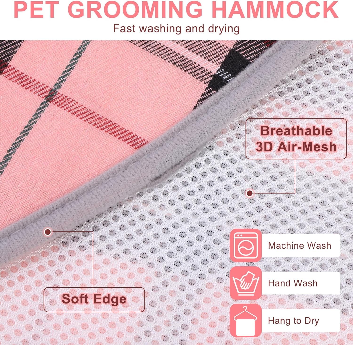 Dog Grooming Hammock for Small Dogs Cat- Dog Sling for Nail Trimming/Clipping- Dog Hanging Harness Holder with Thick Fabric Neck Support & Strap Restraint Claw Care, Pink XS