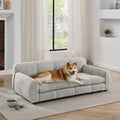 51" Pet Bed Dog Sofa,Upholstered Dog Couch for Medium and Large Dogs,Breathable & Comfortable Pet Bed,Elegant Rectangle Couch with Backrest and Armrests,For Pets,Linen Fabric,Beige