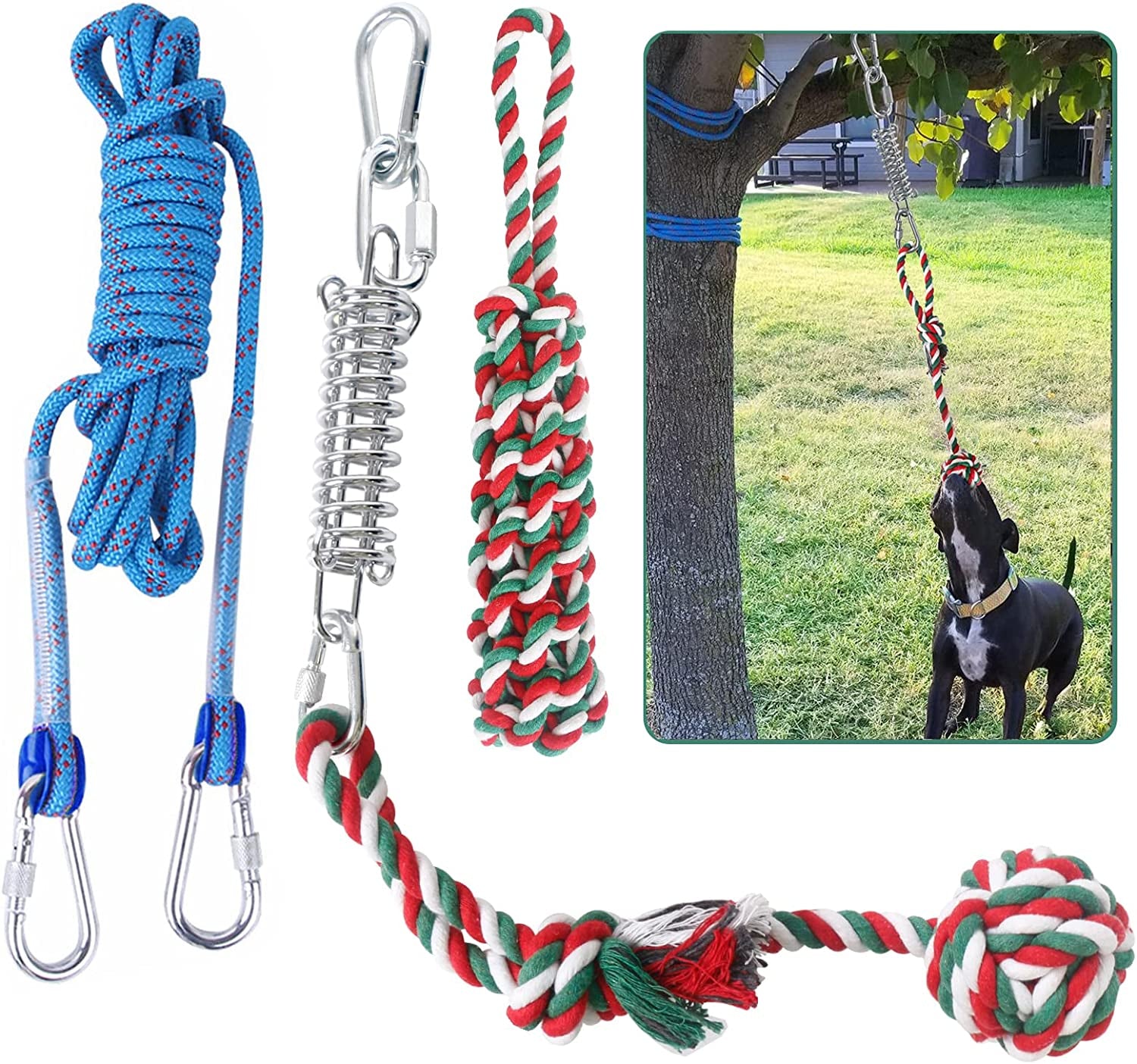 Dog Rope Toys,Dog Outdoor Bungee Solo Hanging Toy,Tether Tug of War Dog Toys for Pitbull Small Large Aggressive Chewers Dogs to Exercise