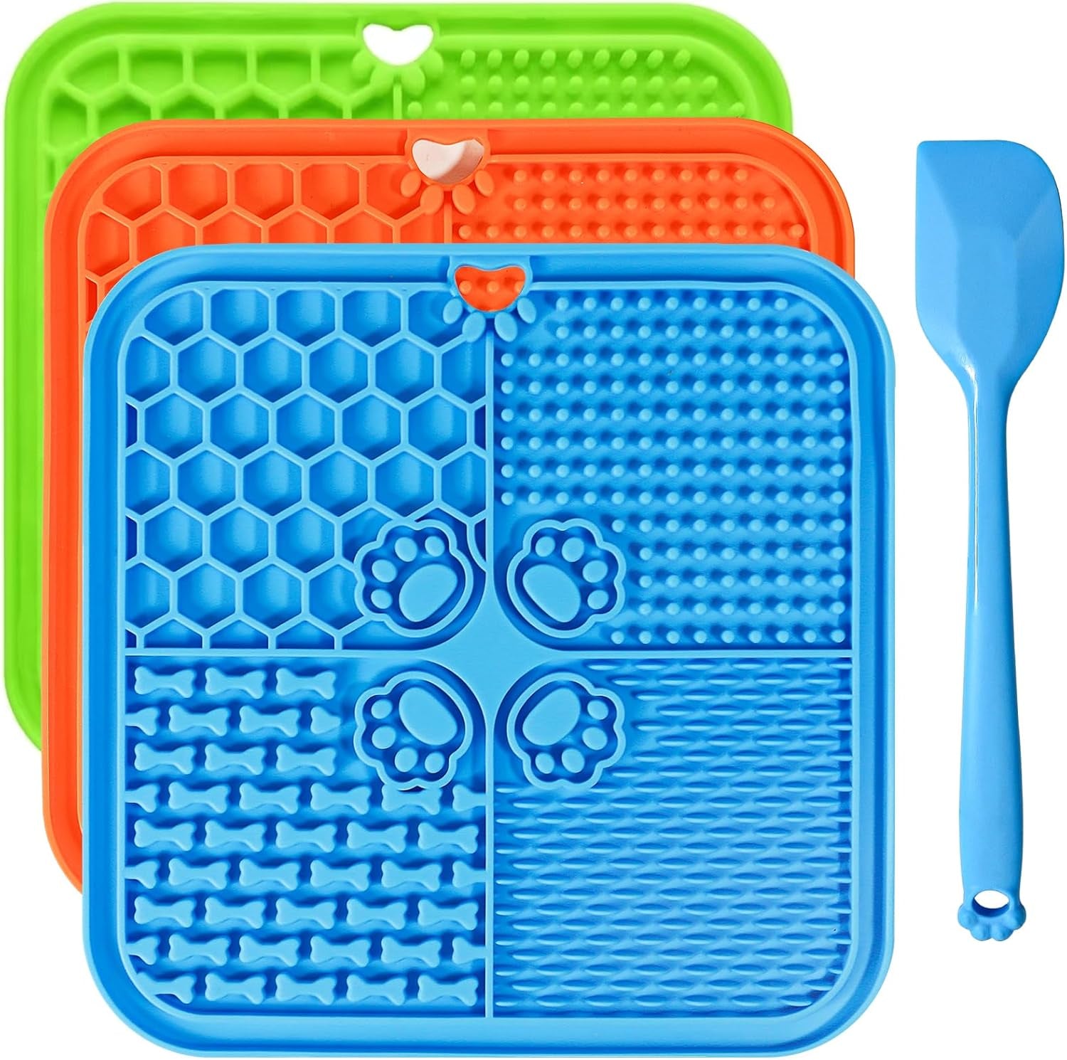 Lick Mat for Dogs, Dog Lick Mat with Suction Cups, Pet Food Mats and Slow Feeder Cat Bowl for Dog Anxiety Relief Pet Enrichment Toys for Bathing Station and Cat Grooming 2 Pack (Blue & Orange)