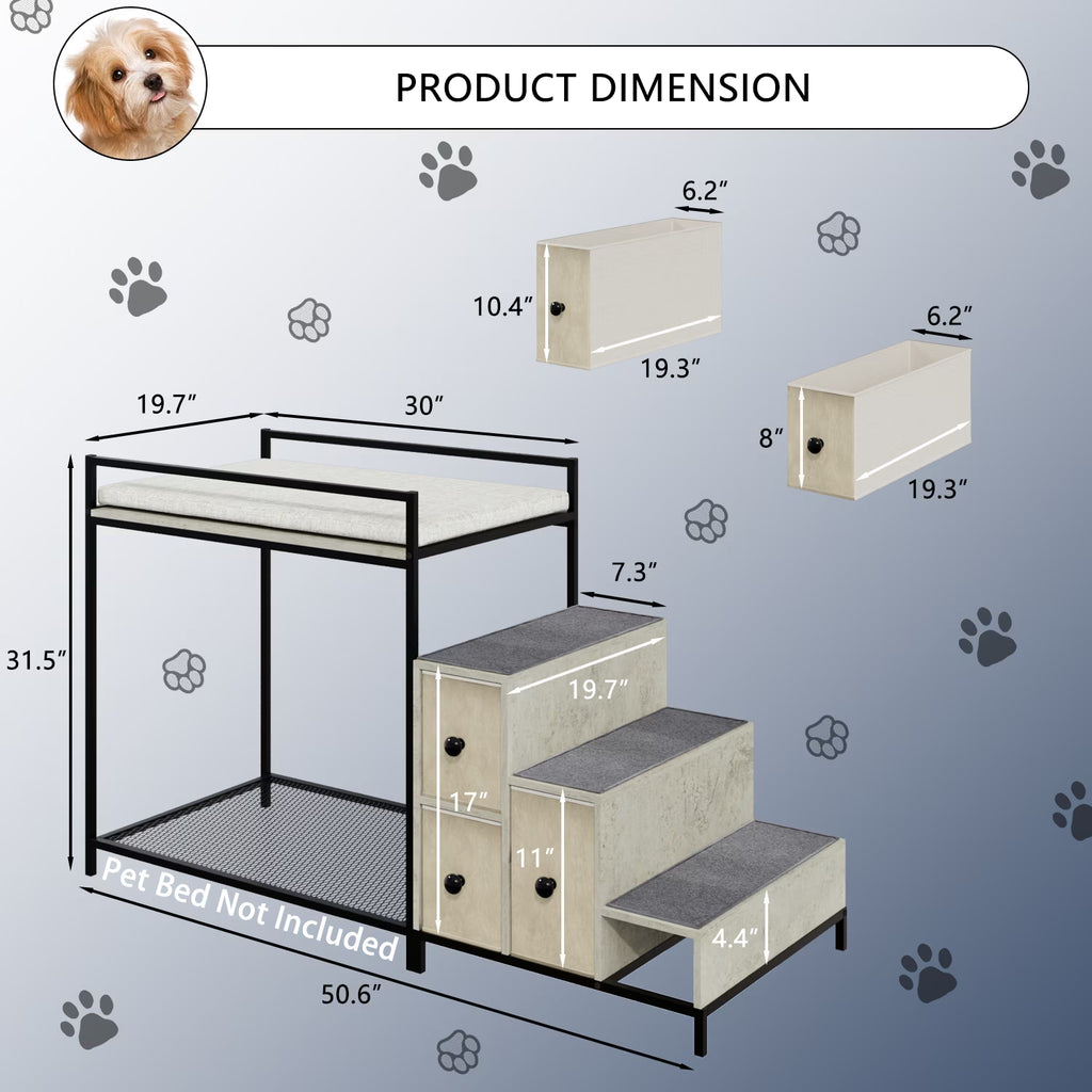 Pet Window Perch with Stairs, 3 Drawers Large Pet Bunk Bed for Dogs and Cats