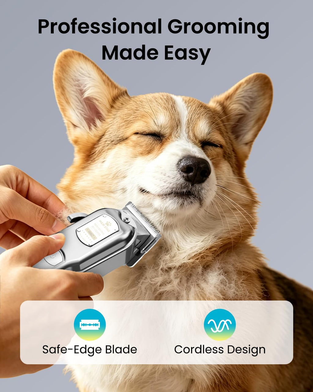 Dog Clippers for Grooming Thick Heavy Coats, All-Metal Body Low Noise Cordless Rechargeable Dog Hair Trimmer, Stainless Steel Blade, Professional Pet Grooming Kit for Dogs & Cats (Silver)