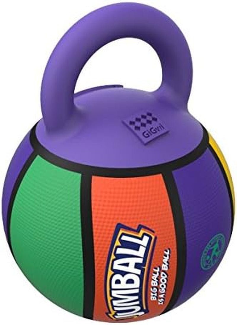 Jumball Rubber Basketball Dog Toy with Handle High Visability Throw Fetch Toy Dog Ball - Multicoloured