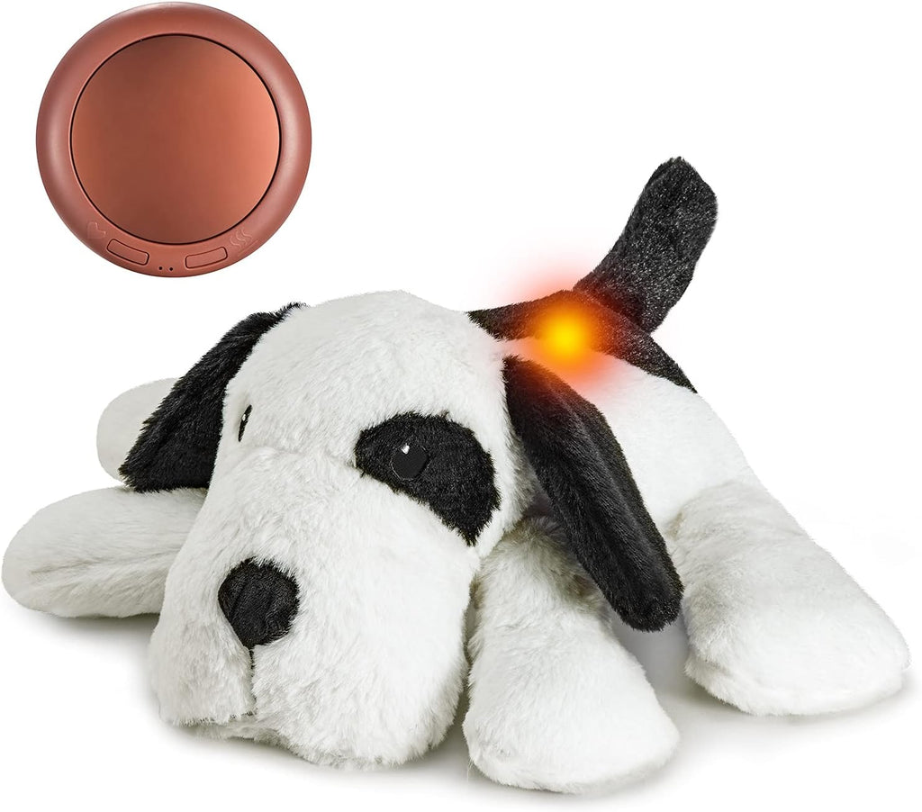 Heartbeat Warm Heat Stuffed Animal for Dog Anxiety Relief, Calming, Behavioral Aid, Sleep Aid, Soothe, Cuddle Comfort Toy, Black & White