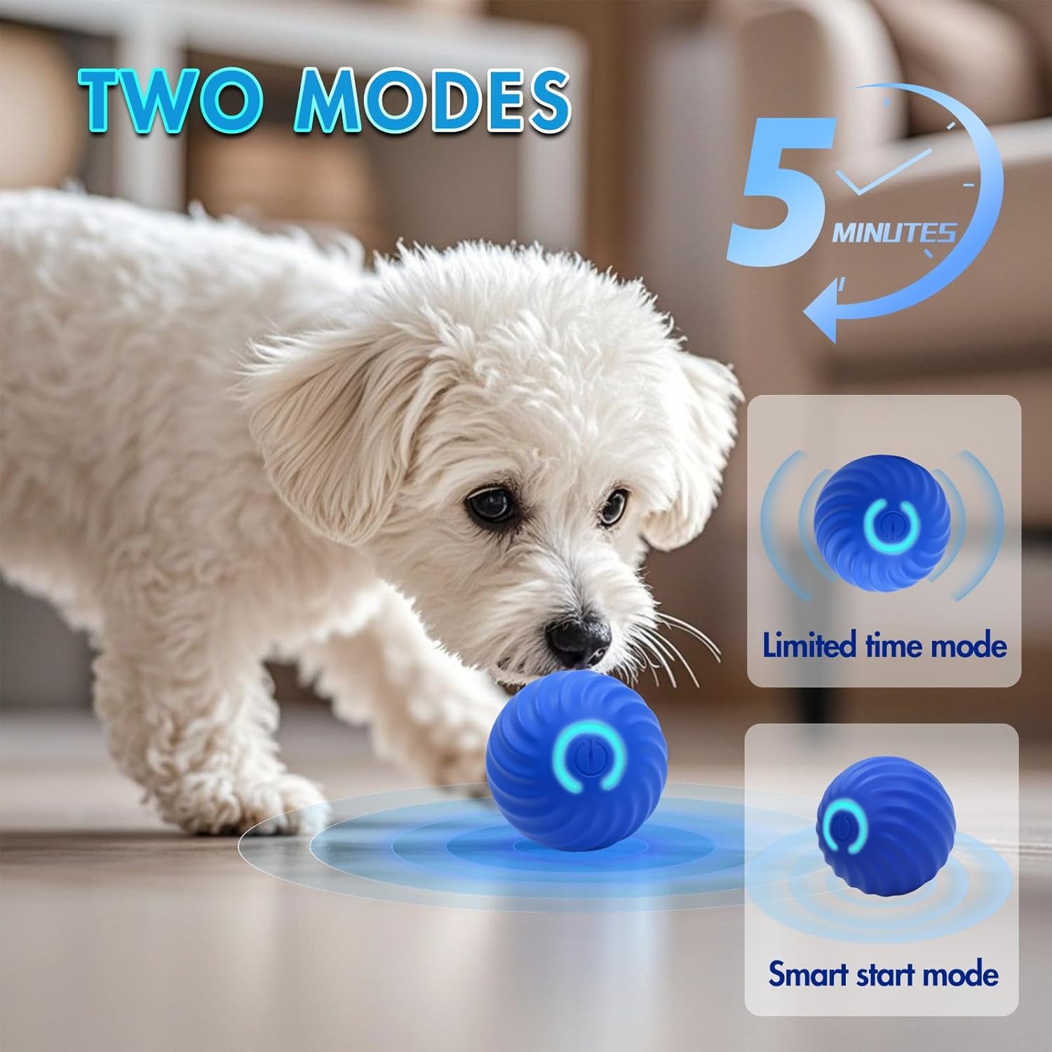 Interactive Dog Ball Toys for Pet Dogs,Smart Electric Small Medium Dog Toys to Keep Them Busy,Automatic Rolling Jumping Balls with 2 Cover for Dogs,Rechargeable Balls,Not for Aggressive Chewers,Blue