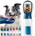 Portable Water Bottle for Dogs, 3 in 1 Pet Travel Bowl Dispenser with Food Treat Container & Poop Bag Holder, Summer Outdoor Walking Hiking Accessories for Dog on the Go - Darkblue, 20Oz