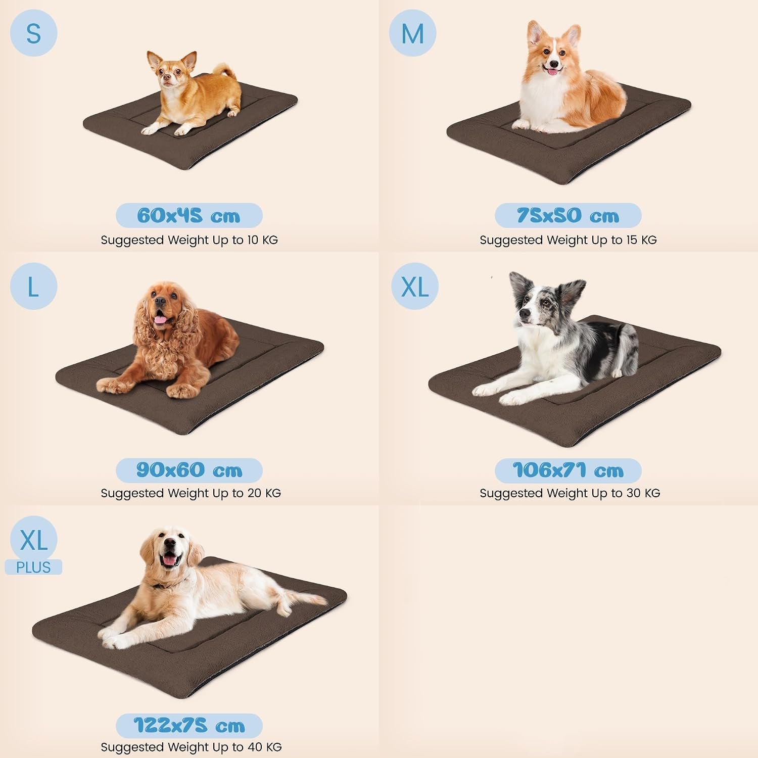 Dog Crate Pad, Washable Cozy Dog Bed Mat for Large Dogs 42"X28", Brown | Ultra Soft Fluffy Kennel Pad with Non-Slip Bottom, Comfortable Sleeping Pet Mat That Fits Most Crates, Sofas, Floors and Cars