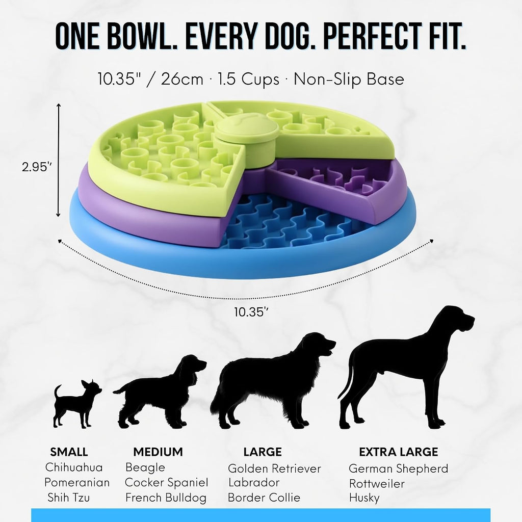 Slow Feeder Dog Bowl – 3-Level Puzzle Feeder for Large, Medium & Small Dogs | Spinning Lick Bowl for Liquid Treats, Peanut Butter & Wet Food | Bpa-Free Dog Enrichment Bowl