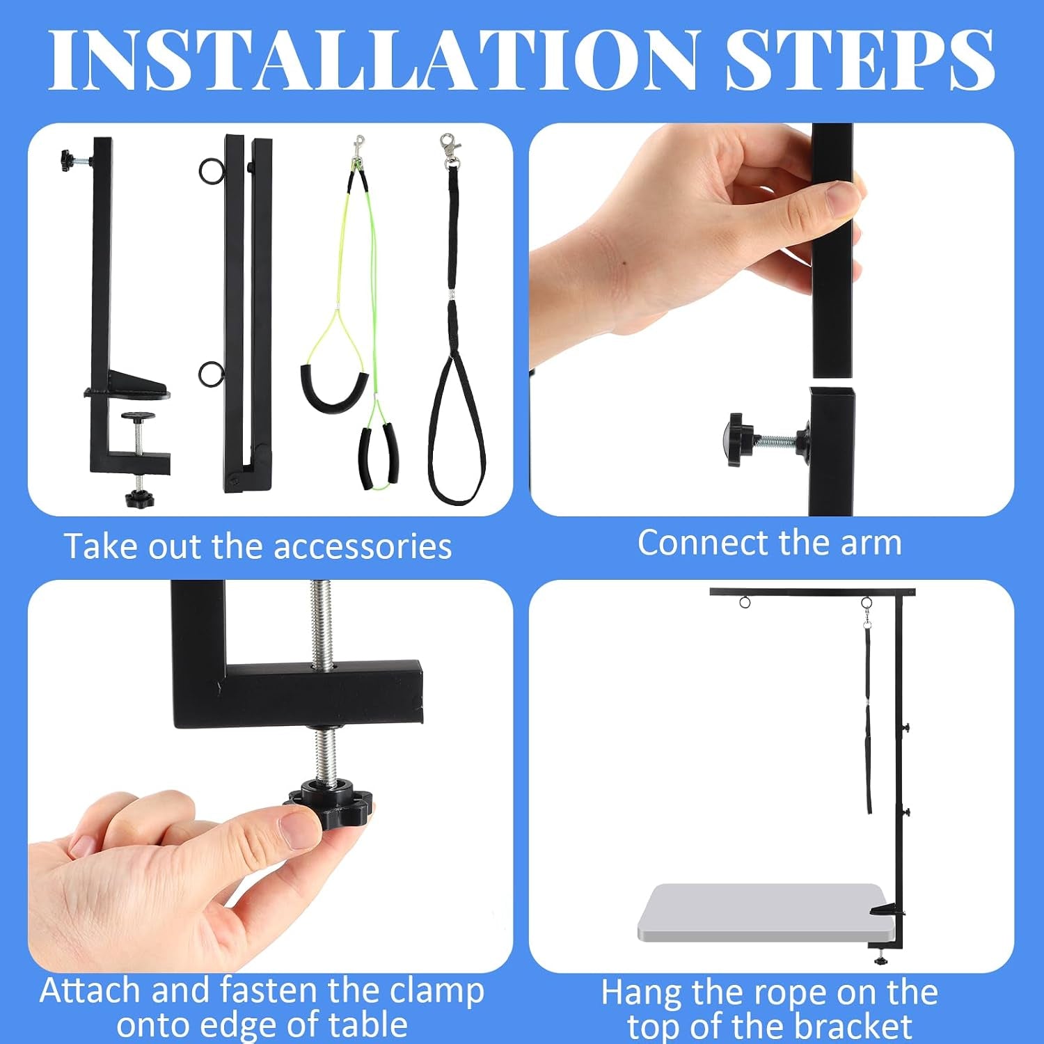 13 Pcs Adjustable Dog Grooming Arm with Clamps, Adjustable Height 27"-37", Pet Grooming Stand with Hammock and No-Sit Haunch Holders, Ideal Set for Small & Medium Dogs at Home or Salons