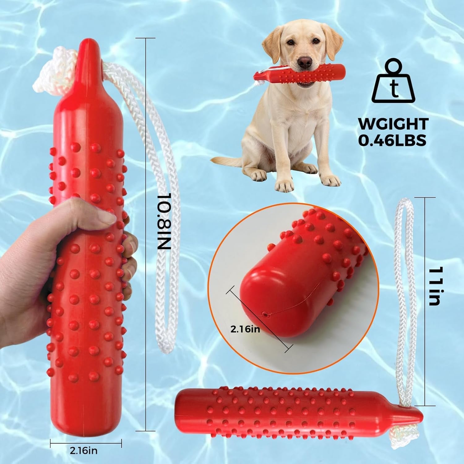 Dog Float Bumper Toy,10.8 Inch Large Training Dummy Retrieving Bumpers Summer Pool Toy Tug Game for Large XL Dogs Retriever