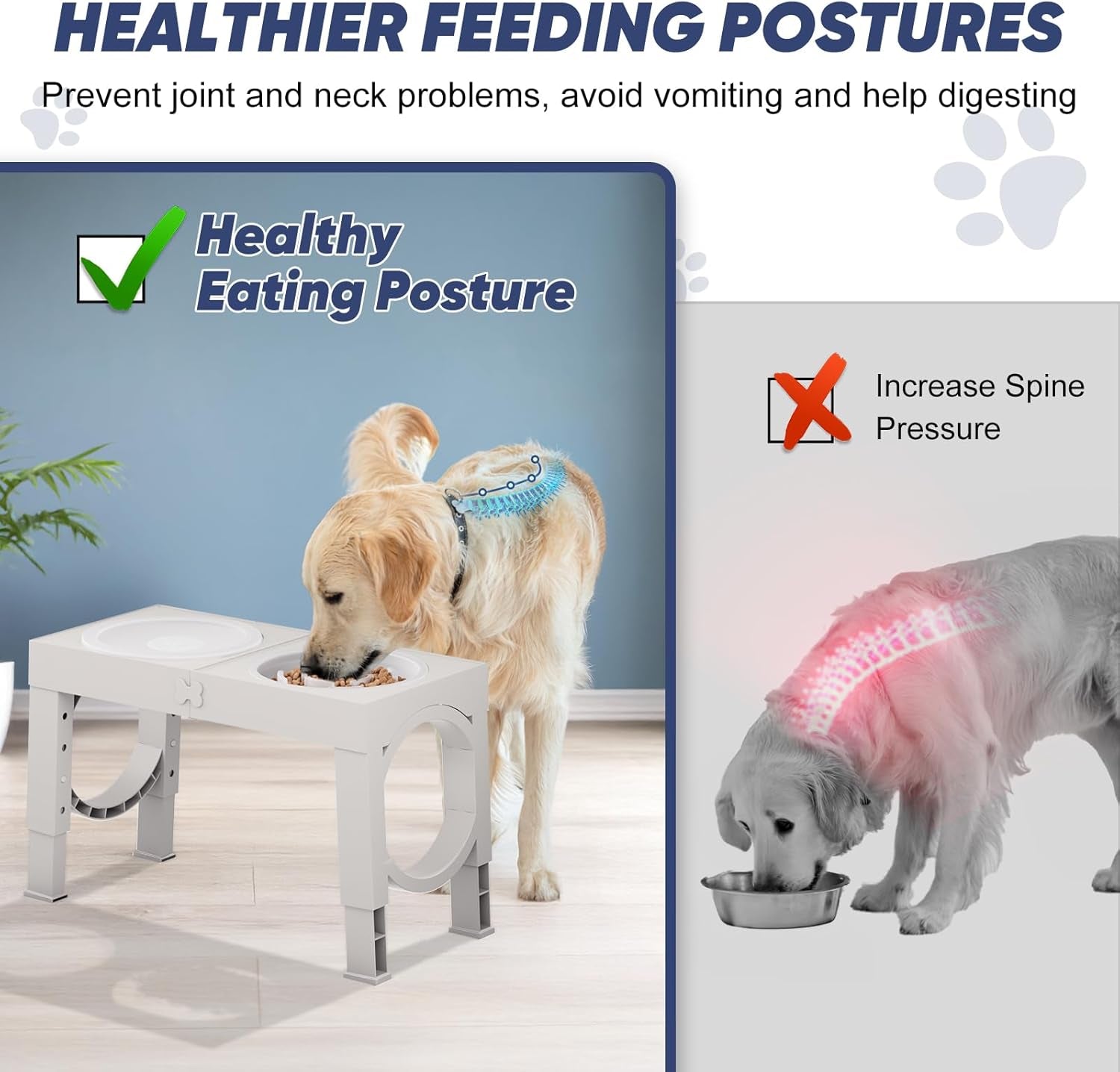 Elevated Dog Bowls Large Breed Raised Dogs Bowl Stand Large/Medium Sized Dog Slow Feeder Dogs Bowls Food Water Stands 5 Heights Adjustable 9/11/12/14In Pet Feeder Dish Station