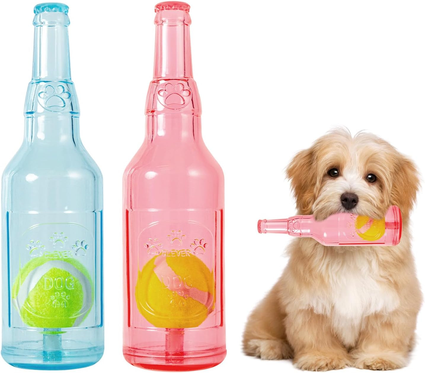 Dog Toy, Dog Squeak Toy, Floating Dog Toy, Interactive Fetch Toy for Play and Training, Bottle Shape with Tennis Ball inside (Set of Two Large)