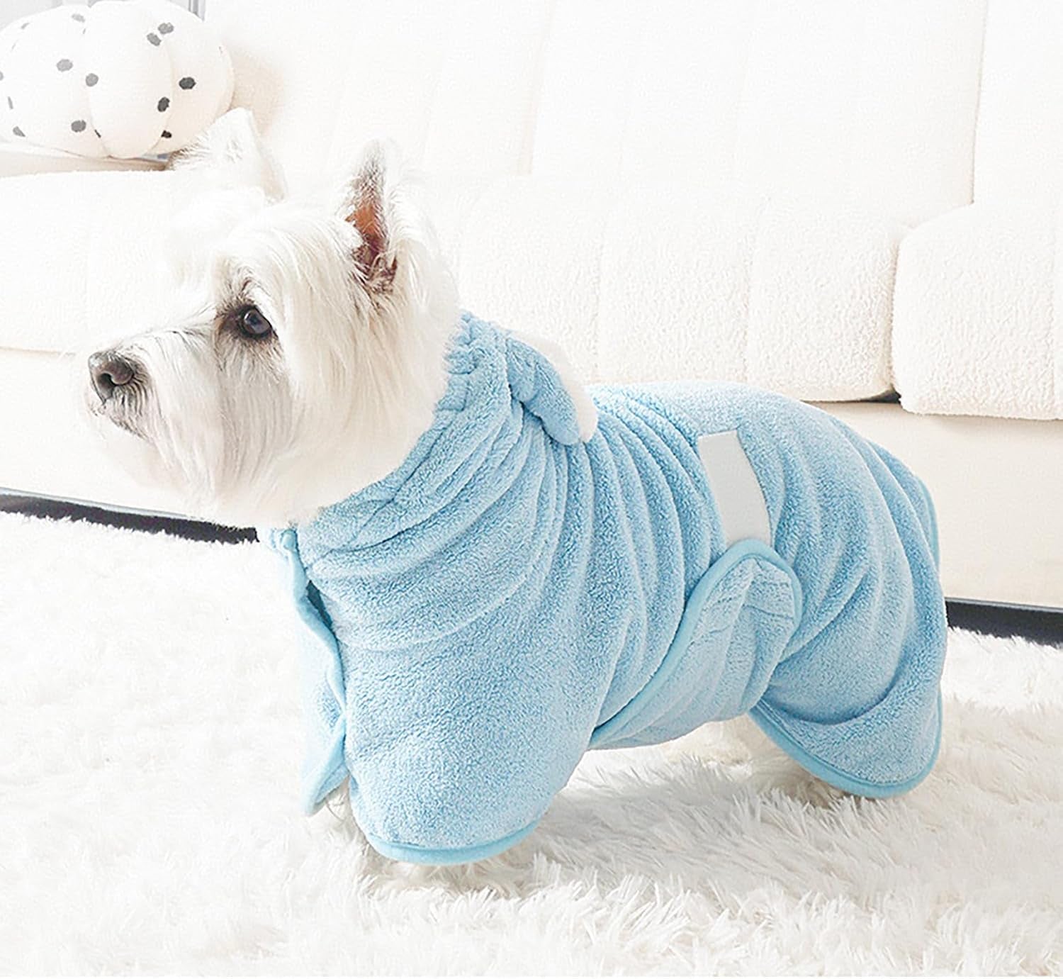 Pet Bathrobe for Dog Cat Absorbent Quick Drying Hooded Bath Towel | Adjustable Bath Robe for Pool Beach Cold Weather,Blue L