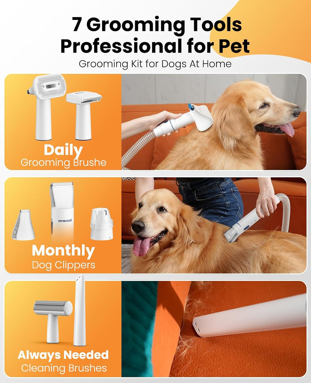 Dog Grooming Vacuum Kits with Clipper | Exatra Large 3L Dust Cup,13Kpa 3 Suction,Clipper,Nail Grinder & Shedding Brush 7 in 1 Grooming Kits,Low Noise,Bm3