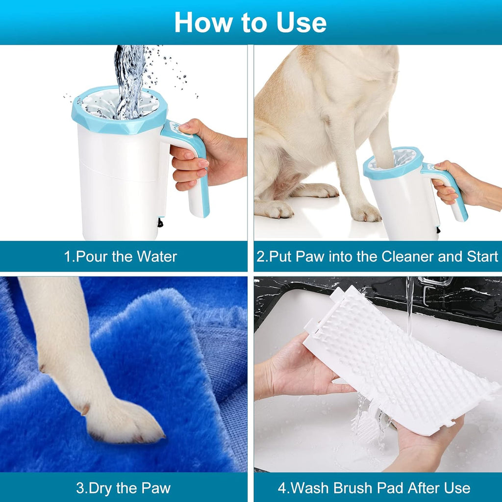 Rechargeable Automatic Dog Paw Cleaner, 2 in 1 Dog Paw Washer Cup | Portable Pet Paw Cleaner with Soft Silicone Brush, 7.4V High Power, Dog Foot Washer Suitable for Big Dog/Cat Grooming, Blue