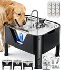3.17Gal/ 12L Large Dog Water Fountain Elevated Dog Bowls with 3 Filters | 3-Height Adjustable Dog Water Bowl Dispenser, Quiet Stainless Steel Pet Water Fountain for Multi-Pet, Water Level Alert
