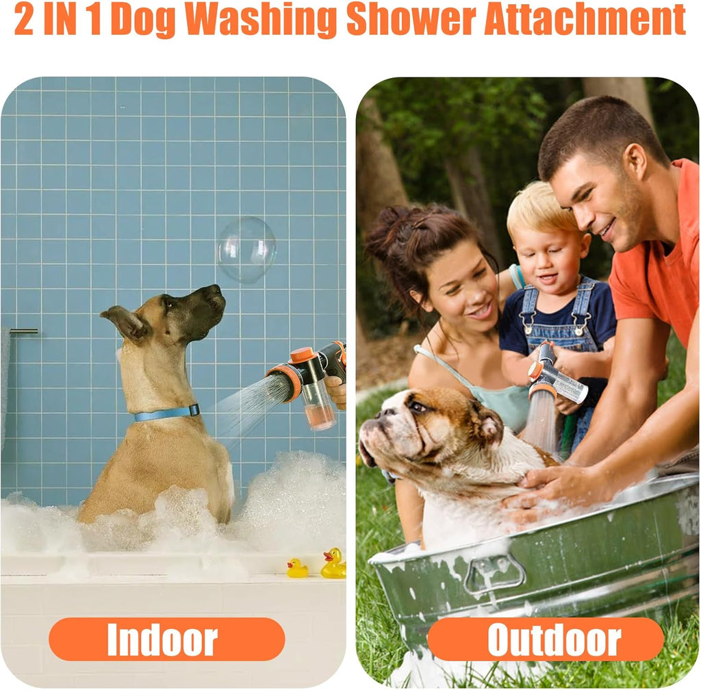 Dog Washing Hose Attachment, Dog Shower Attachment Hose Nozzle Foam Sprayer | Garden Hose Sprayer Nozzle with Soap Dispenser, Dog Hose Attachment with Shower Hose Adapter for Indoor Outdoor Pet Shower