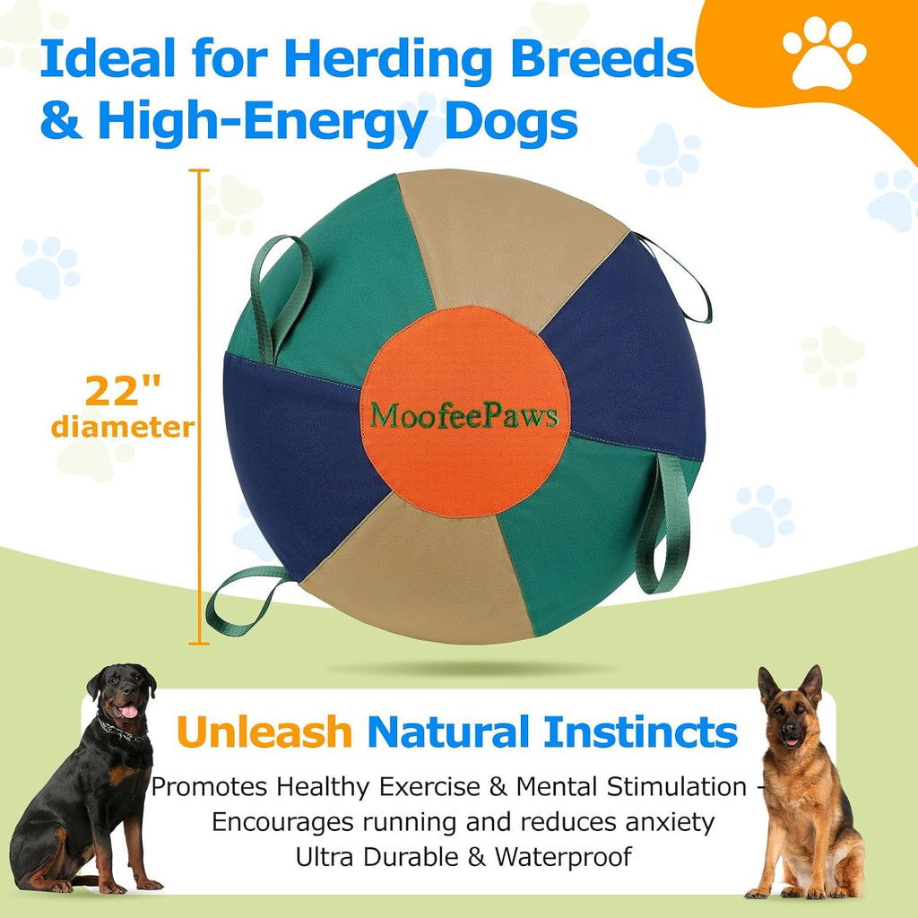 22" Herding Ball for Dogs, Outdoor Training Toy, Floats on Water | Waterproof Heavy-Duty Cover with Handles, Dog Water Toys, Durable Collie Ball for Herding Dogs, Australian Shepherd, Horse