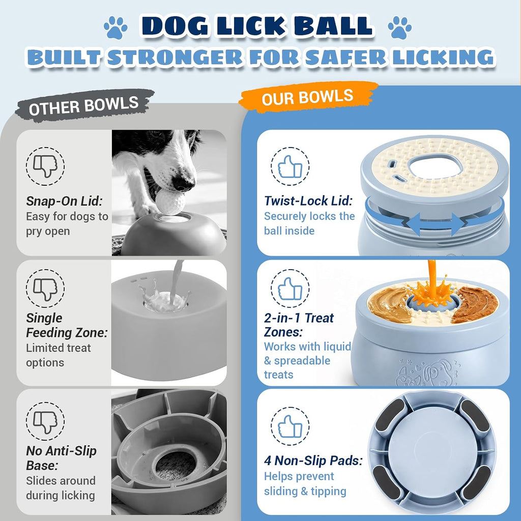 Dog Lick Bowl with Rolling Ball, Slow Feeder Dog Bowl for Puppy & Small Dog | Twist-Lock Lid & Dual-Zone Dog Lick Bowl for Liquid and Thick Treat, Dog Enrichment Toys for Anxiety Relief & Interactive
