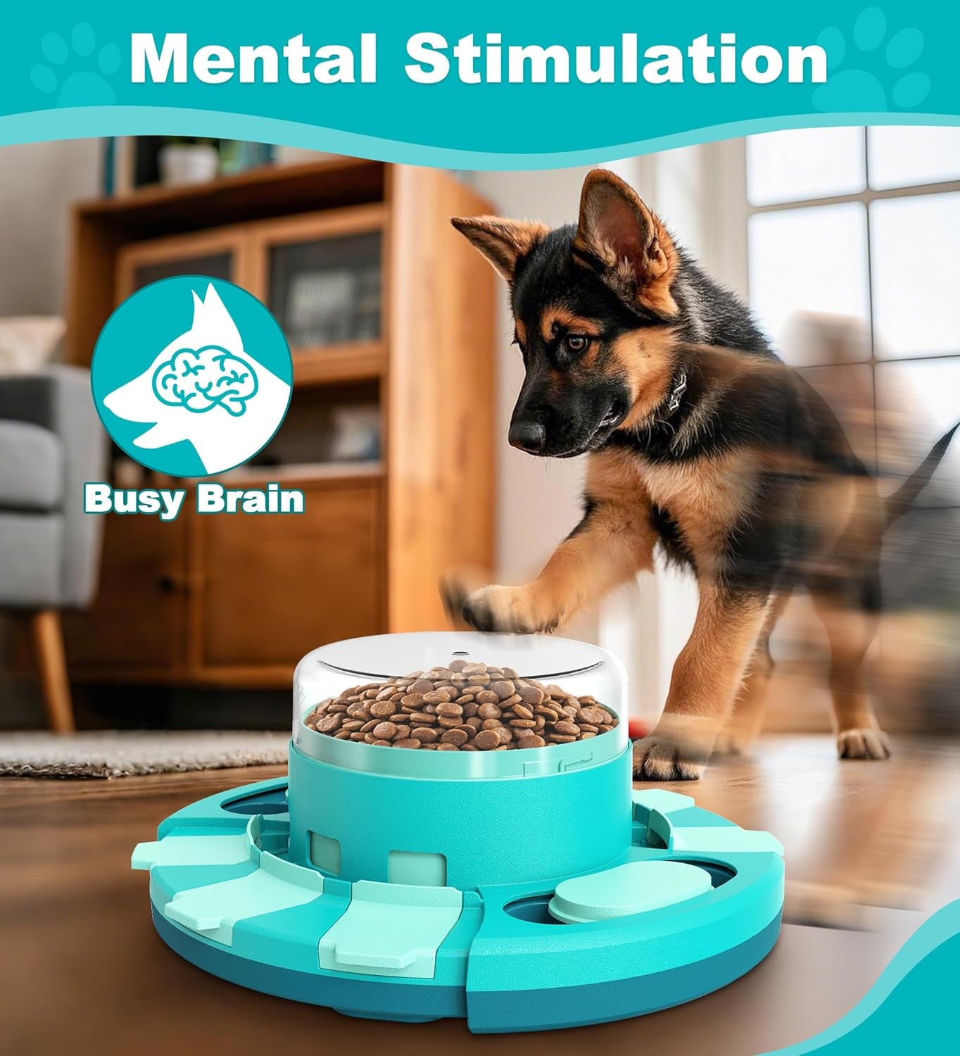 Dog Puzzle Toy Feeder, Press to Dispense Food & Treats | Slows Eating, Brain Stimulation Mental Enrichment, Interactive Treat Dispenser Game