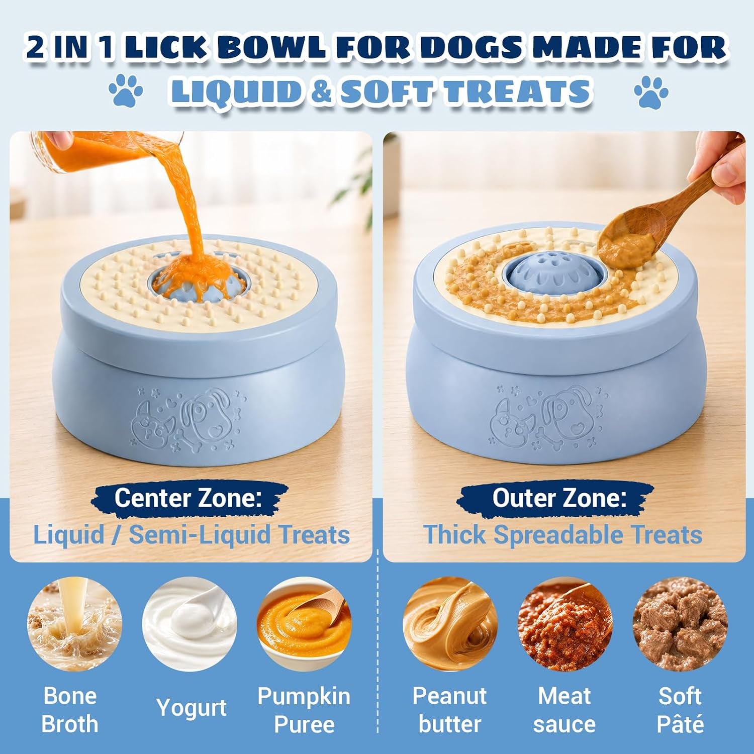 Dog Lick Bowl with Rolling Ball, Slow Feeder Dog Bowl for Puppy & Small Dog | Twist-Lock Lid & Dual-Zone Dog Lick Bowl for Liquid and Thick Treat, Dog Enrichment Toys for Anxiety Relief & Interactive