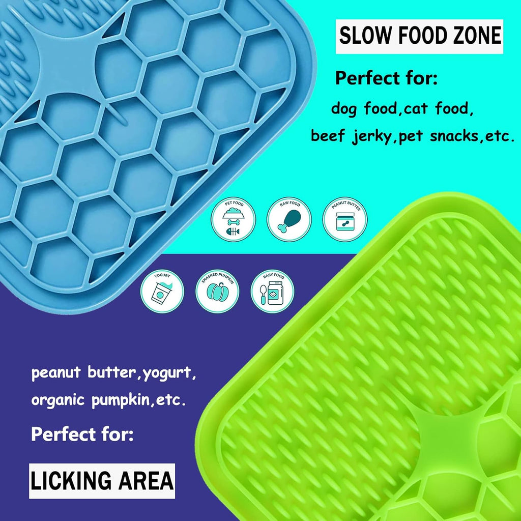 Lick Mat for Dogs, 2 Pcs Dog Lick Mat with Suction Cups for Anxiety, Peanut Butter Dog Licking Mat Slow Feeder Dispensing Treater Lick Pad for Dogs Cats Grooming Bathing and Training
