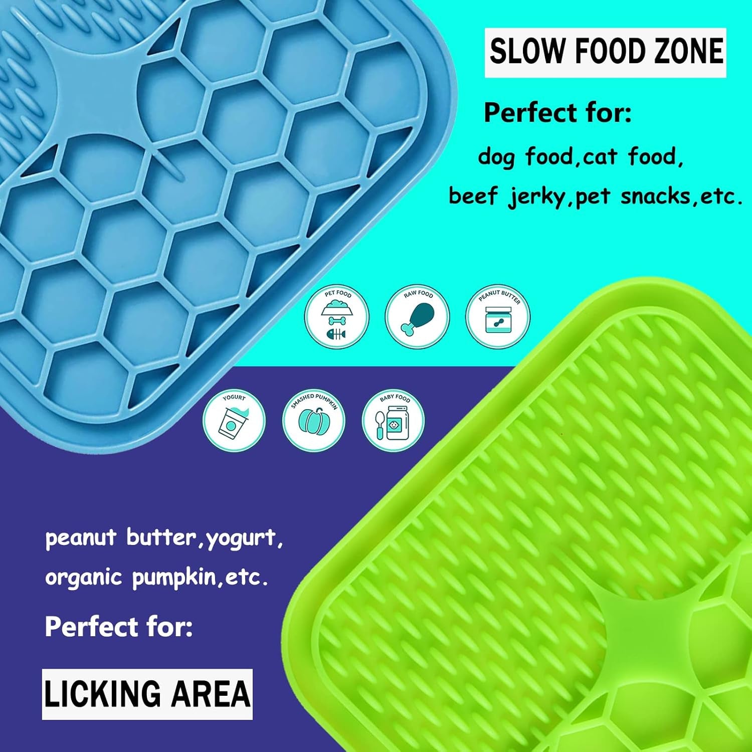 Lick Mat for Dogs, 2 Pcs Dog Lick Mat with Suction Cups for Anxiety, Peanut Butter Dog Licking Mat Slow Feeder Dispensing Treater Lick Pad for Dogs Cats Grooming Bathing and Training