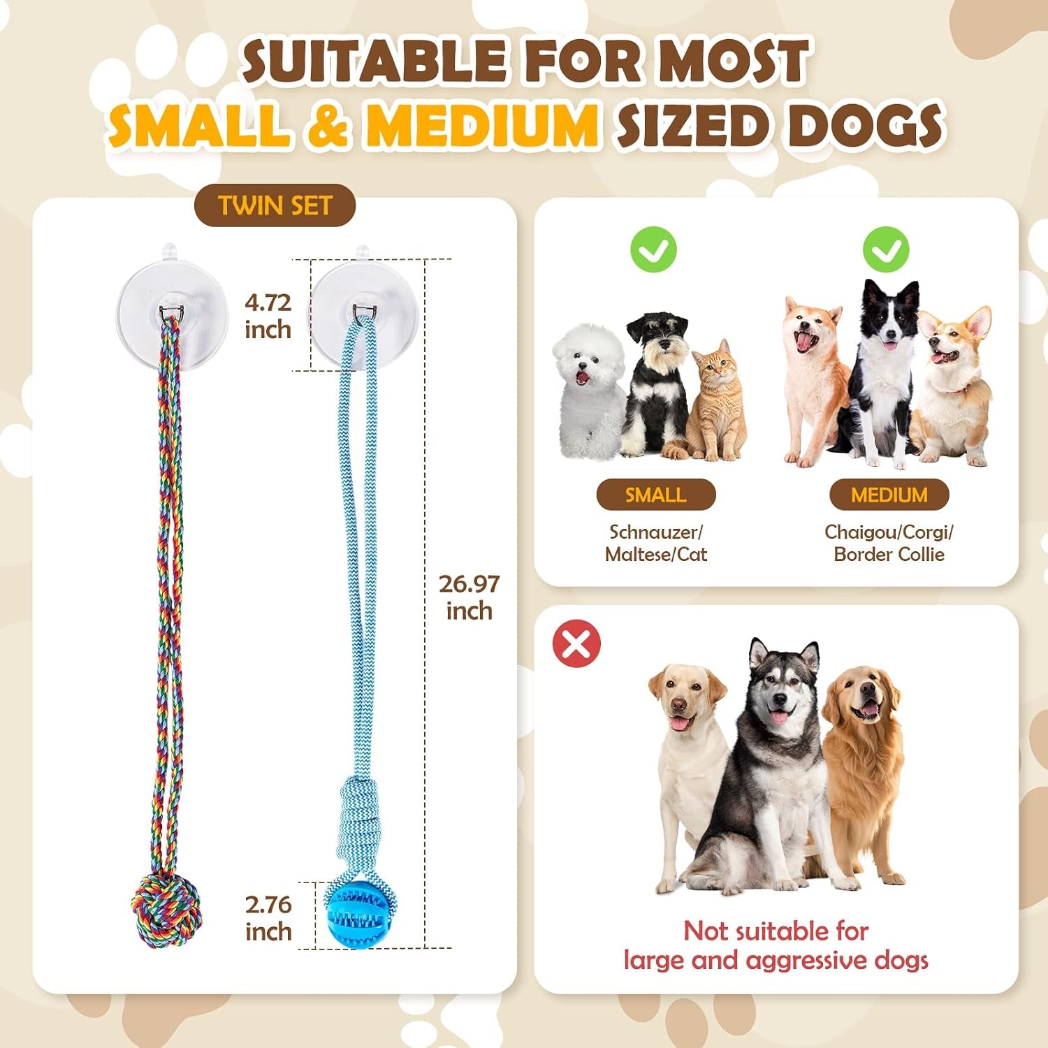 2PCS Dog Tug of War Toy with Suction Cup, Interactive Dog Toy, Pet Cotton Rope with Treat Food Dispensing Ball, Puppy Teething Toys for Chewers