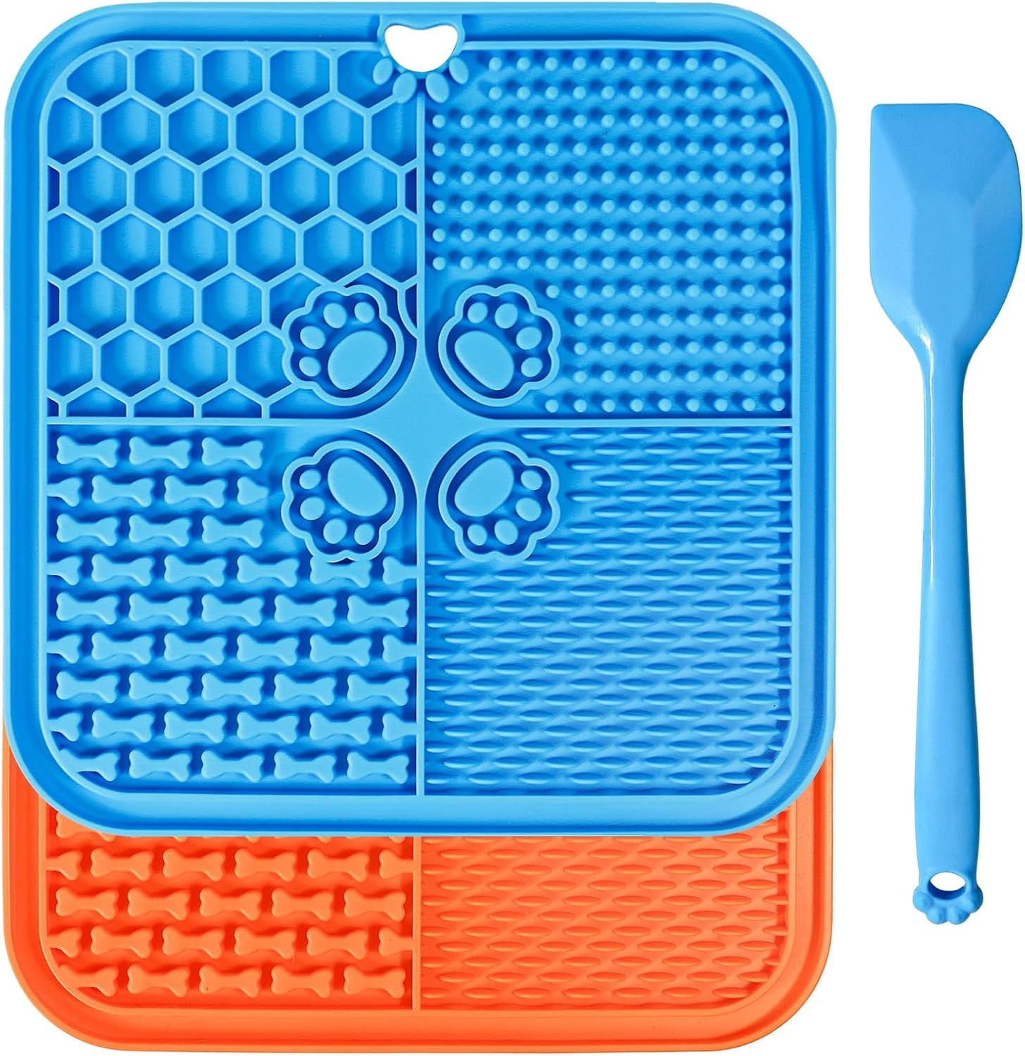 Lick Mat for Dogs, Dog Lick Mat with Suction Cups, Pet Food Mats and Slow Feeder Cat Bowl for Dog Anxiety Relief Pet Enrichment Toys for Bathing Station and Cat Grooming 2 Pack (Blue & Orange)