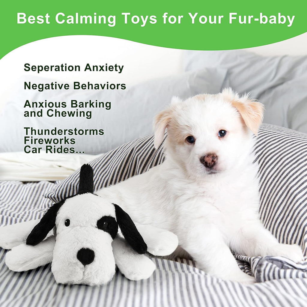 Heartbeat Warm Heat Stuffed Animal for Dog Anxiety Relief, Calming, Behavioral Aid, Sleep Aid, Soothe, Cuddle Comfort Toy, Black & White