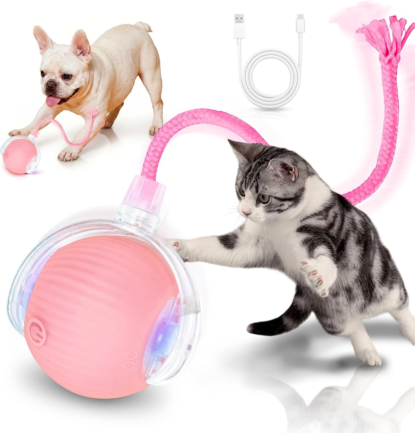 Interactive Cat Toys for Indoor Cats Smart Automatic Ball Rolling for Bored Kitten Pet Upgraded Speedy Moving Chase Dogs Toy Mothers Day Gifts Red