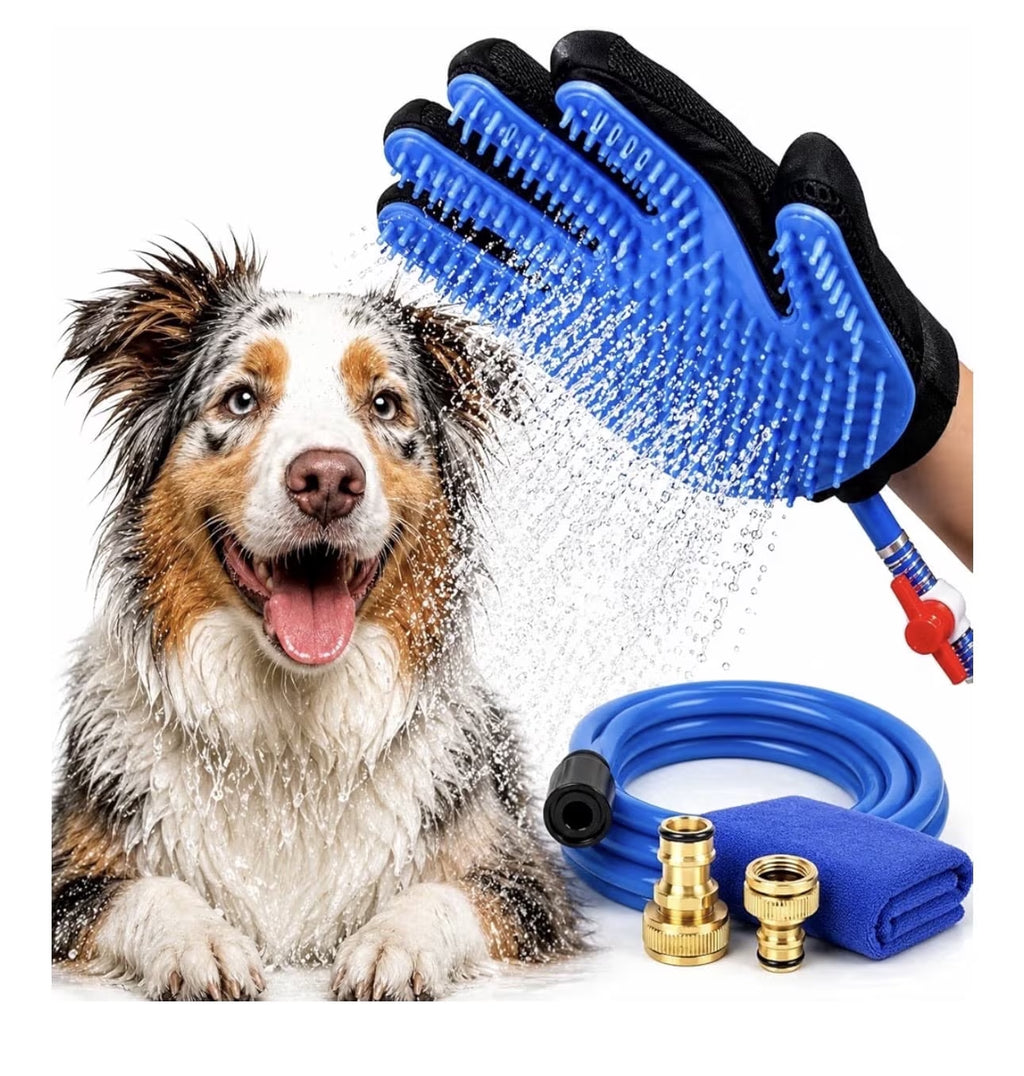 Bathing Hose Glove for Dogs, Cats & Other Pets with Superior Quality Towel