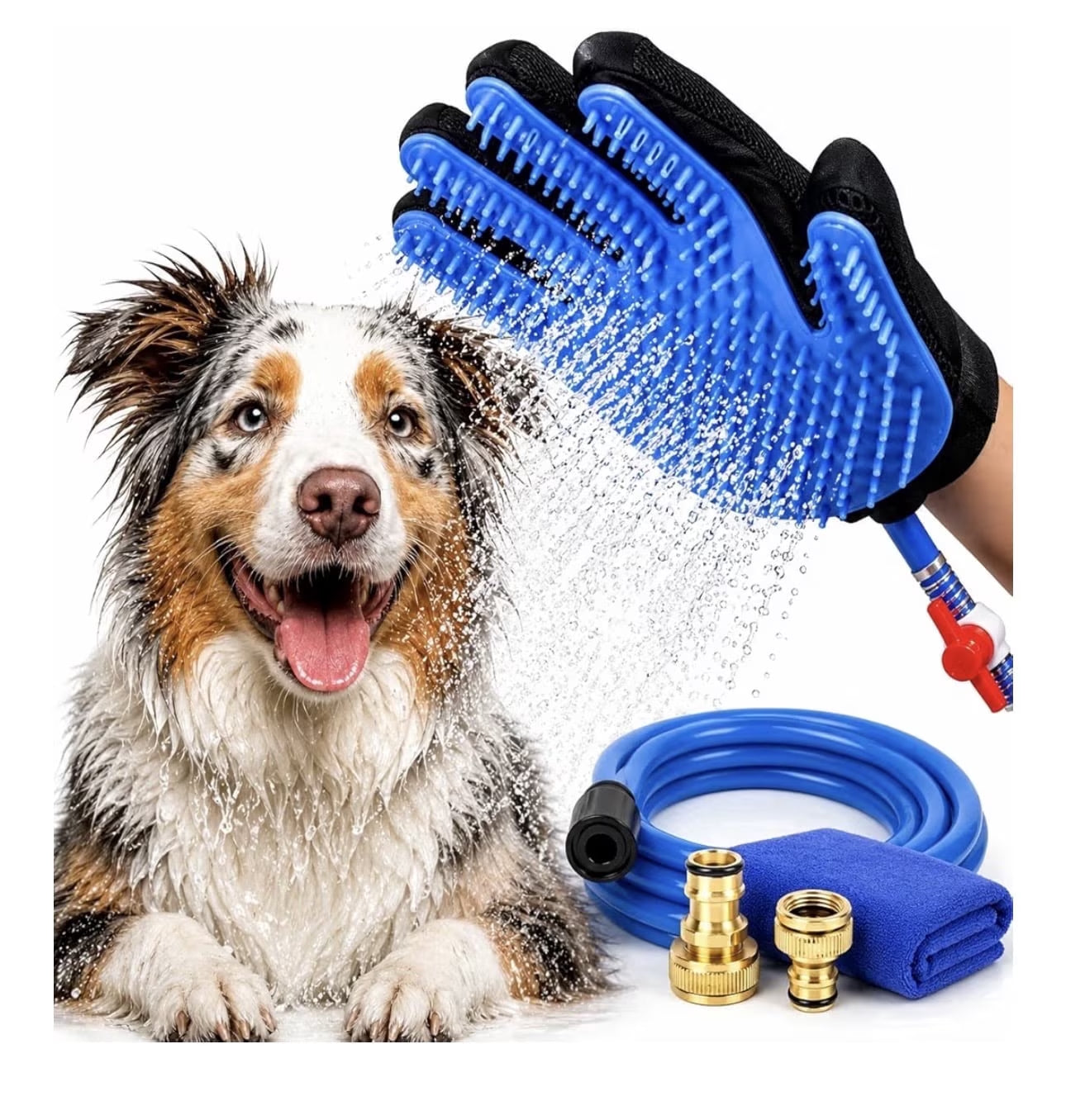 Bathing Hose Glove for Dogs, Cats & Other Pets with Superior Quality Towel