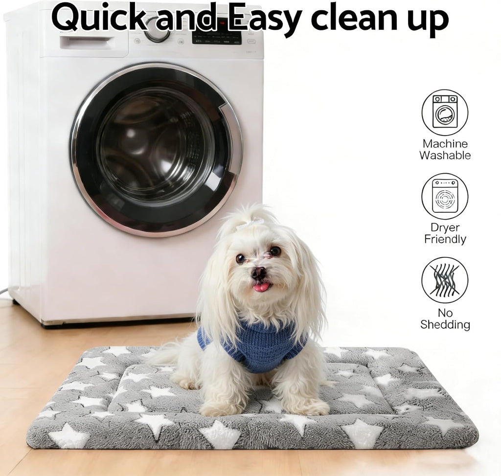 Dog Bed Mat, Reversible Dog Crate Pad for Small Medium Dogs & Cats, Soft Washable Kennel Mat with Non-Slip Bottom, Lightweight Pet Bed for Crate, Cage, Home and Travel(Gray Star, 24" L*18" W*1.5" Th)