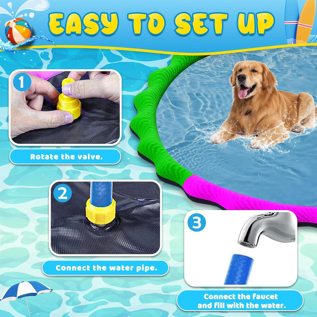 67” Non-Slip Splash Pad for Kids & Dogs, round Outdoor Water Sprinkler Pad, 0.5Mm Thickened Tear-Resistant PVC, Kids Water Toy & Dog Pool for Backyard Summer Fun