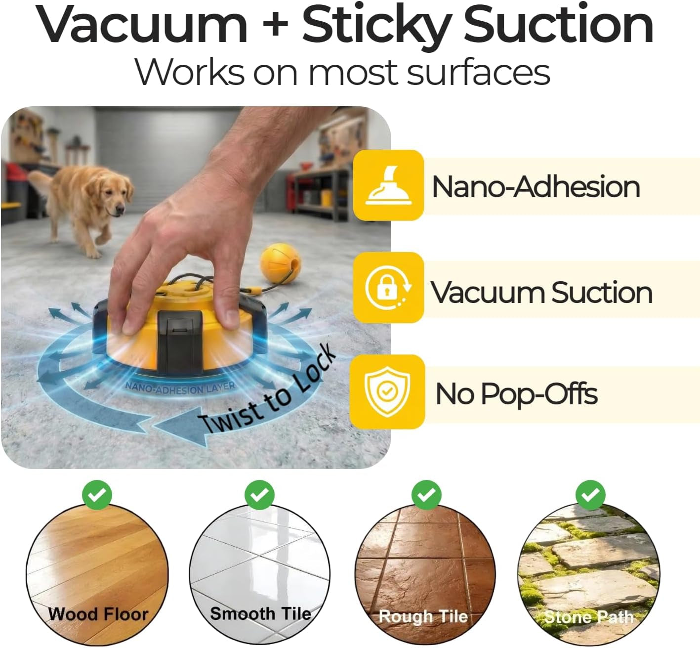 Interactive Tug of War Dog Toys Enrichment Stimulating Suction Cup | for Aggressive Chewers Medium & Large Dogs to Keep Them Busy, Vacuum Suction Base, Rubber Teething Rope Toy, Indoor & Outdoor