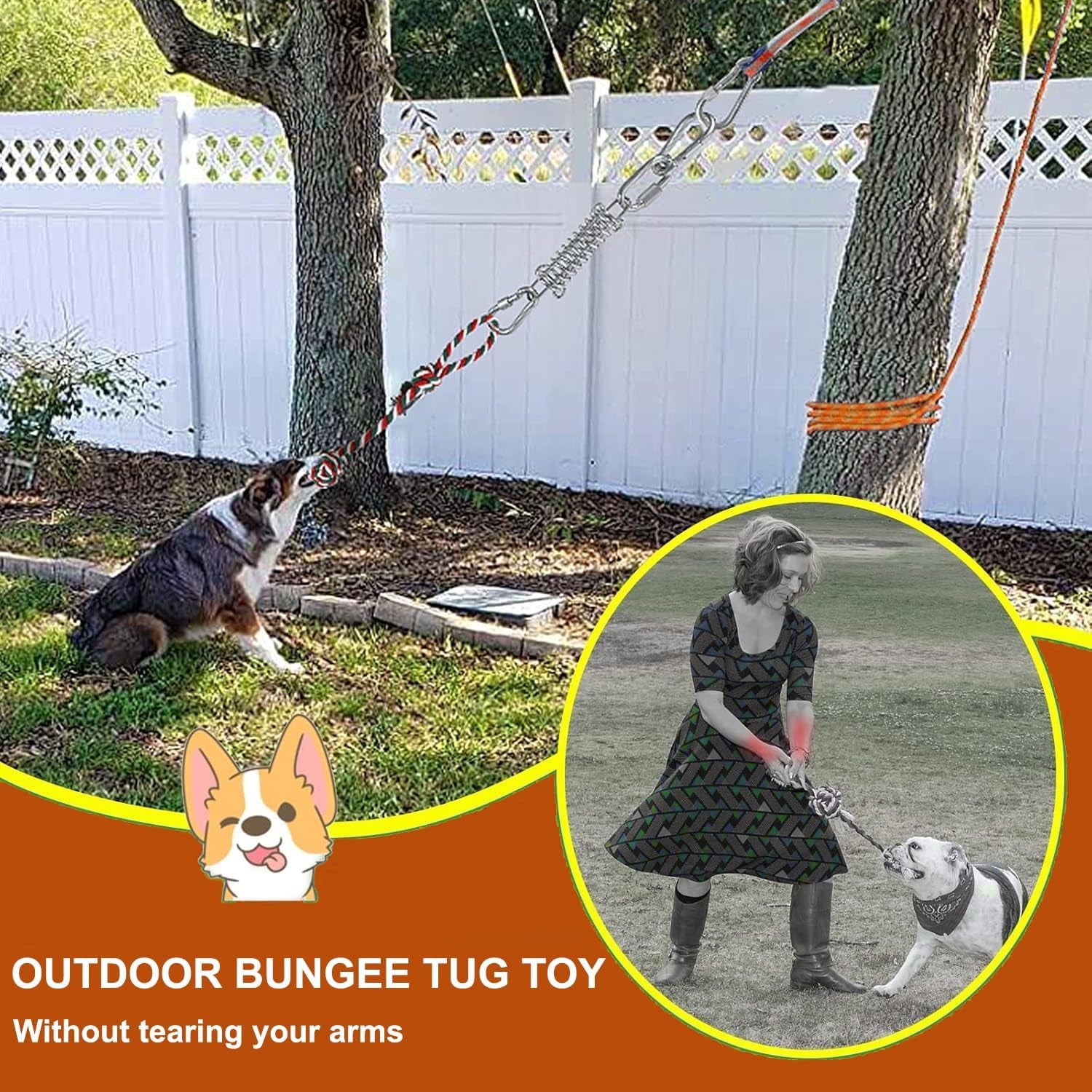 Dog Rope Toys,Dog Outdoor Bungee Solo Hanging Toy,Tether Tug of War Dog Toys for Pitbull Small Large Aggressive Chewers Dogs to Exercise