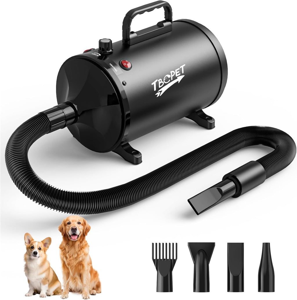 Dog Dryer High Velocity Dog Hair Dryer 5.2HP/3800W, Stepless Adjustable Speed Temperature Dogs Grooming Blow Dryer, Pet Dryer with 4 Nozzles,Blow Dryer for Dogs, White