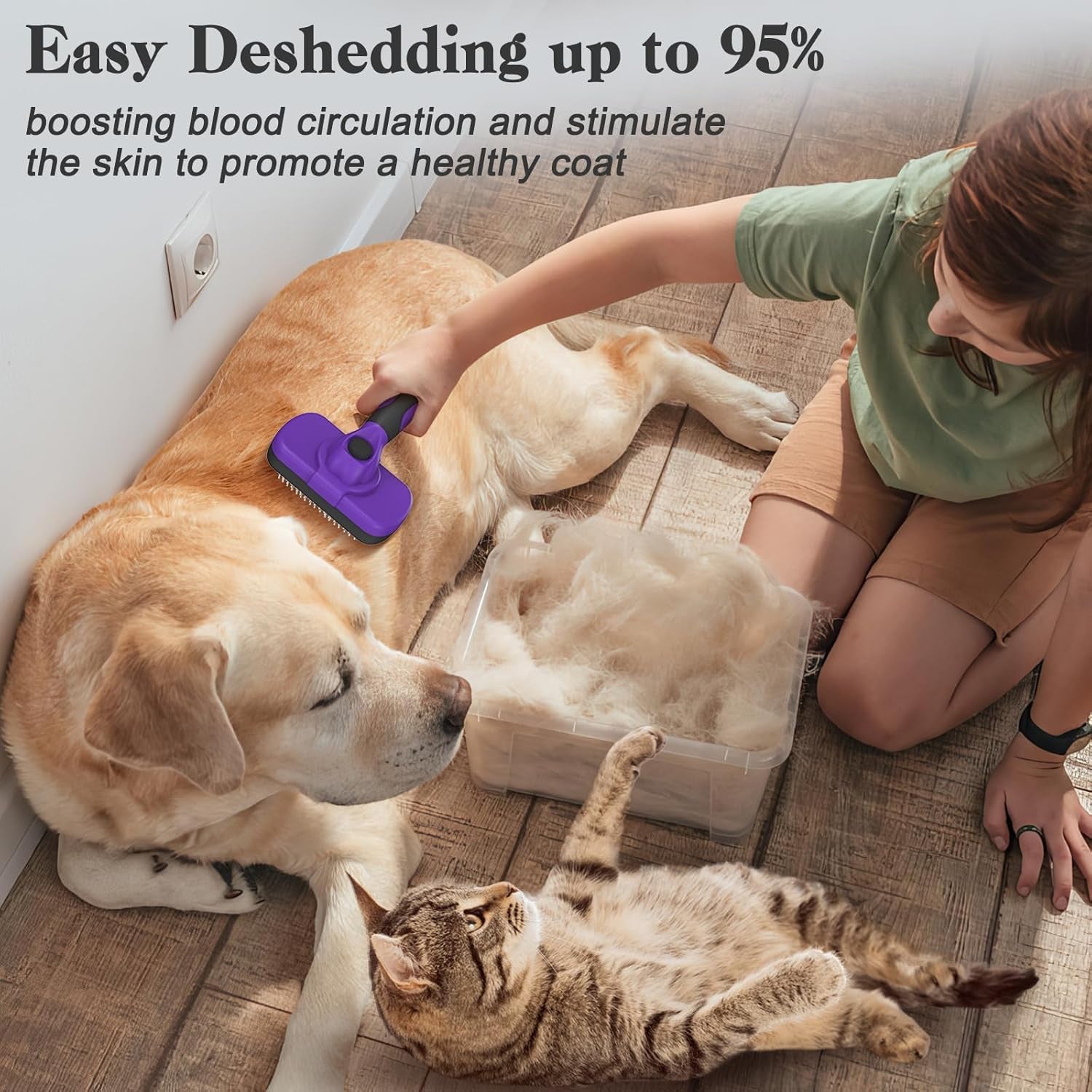 Self Cleaning Slicker Brush for Dogs & Cats, Skin Friendly Pet Grooming for Shedding, Deshedding, and Hair Removal - Puppy Brush for Long Haired Pets, Pet Supplies, Purple