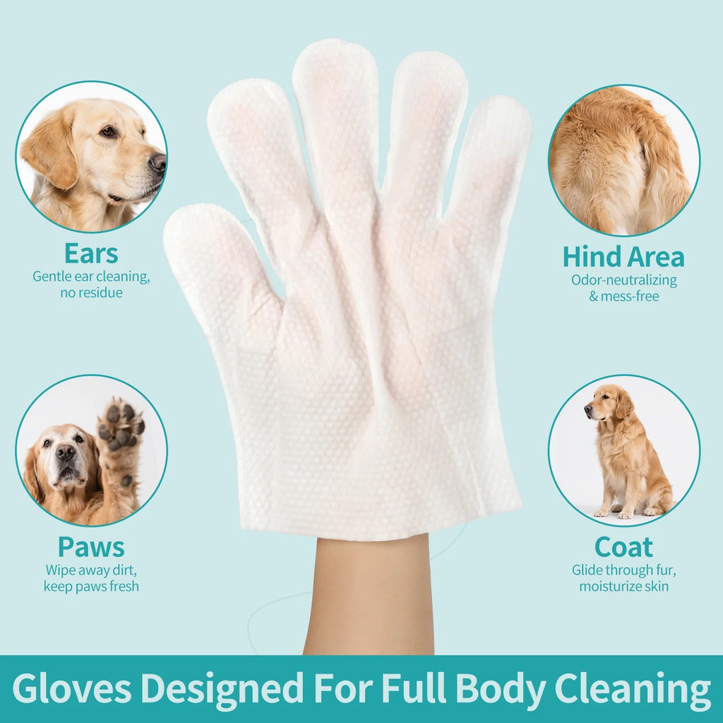 Dog Wipes Cleaning Deodorizing Glove Wipes for Dogs & Cats, 48 Pcs, Coconut Scent, Hypoallergenic Hydrating & Nourish Fur Pet Grooming Glove Wipes, Daily Care & Traveling