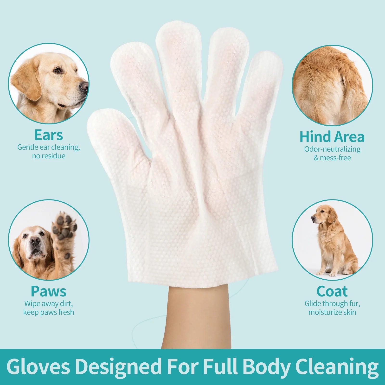 Dog Wipes Cleaning Deodorizing Glove Wipes for Dogs & Cats, 48 Pcs, Coconut Scent, Hypoallergenic Hydrating & Nourish Fur Pet Grooming Glove Wipes, Daily Care & Traveling