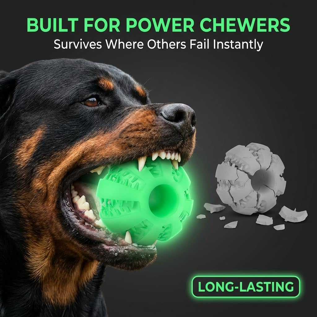 Treat Ball for Dogs, Glowing Dog Ball Toy, Interactive Treat Dispensing Dog Toys for Chewers,Dog Fetch Ball, Glow in the Dark Light up Ball for Dog, Slow Feeder IQ Training Toy, Dog Treat Toy