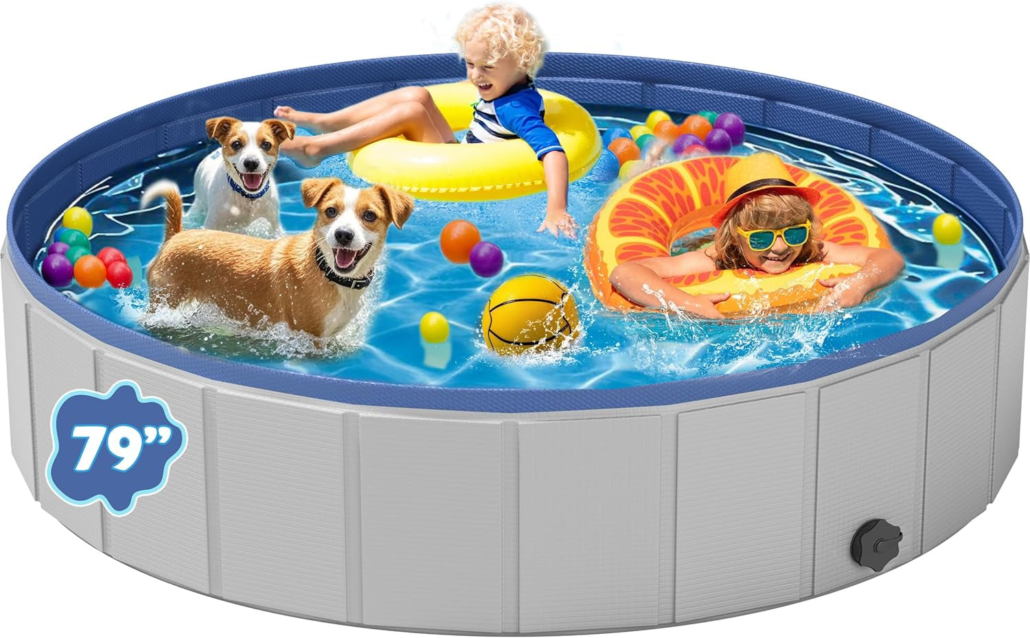 Dog Pool for Large Dogs, Foldable Plastic Pool for Dogs Slip-Resistant (XL - 63'' X 12'')